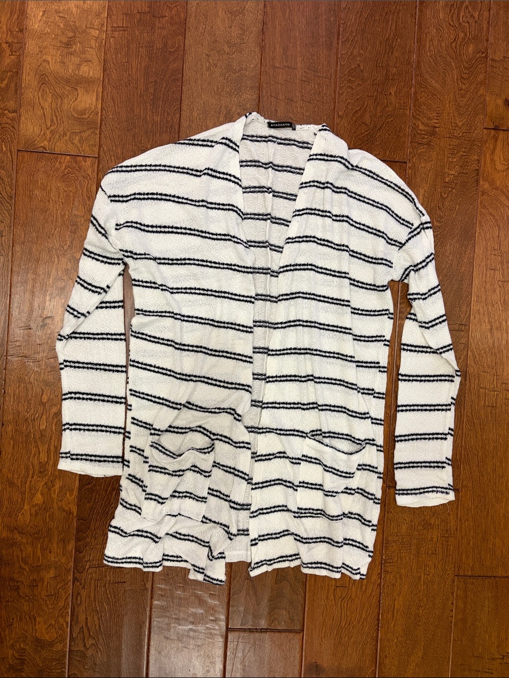 Staccato White and Black Striped Open-Front Cardigan